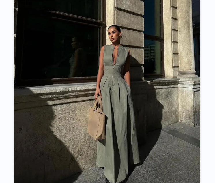 Vestido Maxi Feminino Sem Mangas com Zíper de Cintura Alta Roma